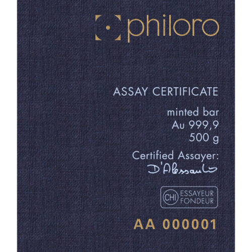 Goldbarren kaufen Philoro 500 g certificate