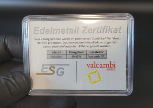 Palladiumtafel Zertifikat für 50 x 1 g CombiBar von Valcambi Suisse