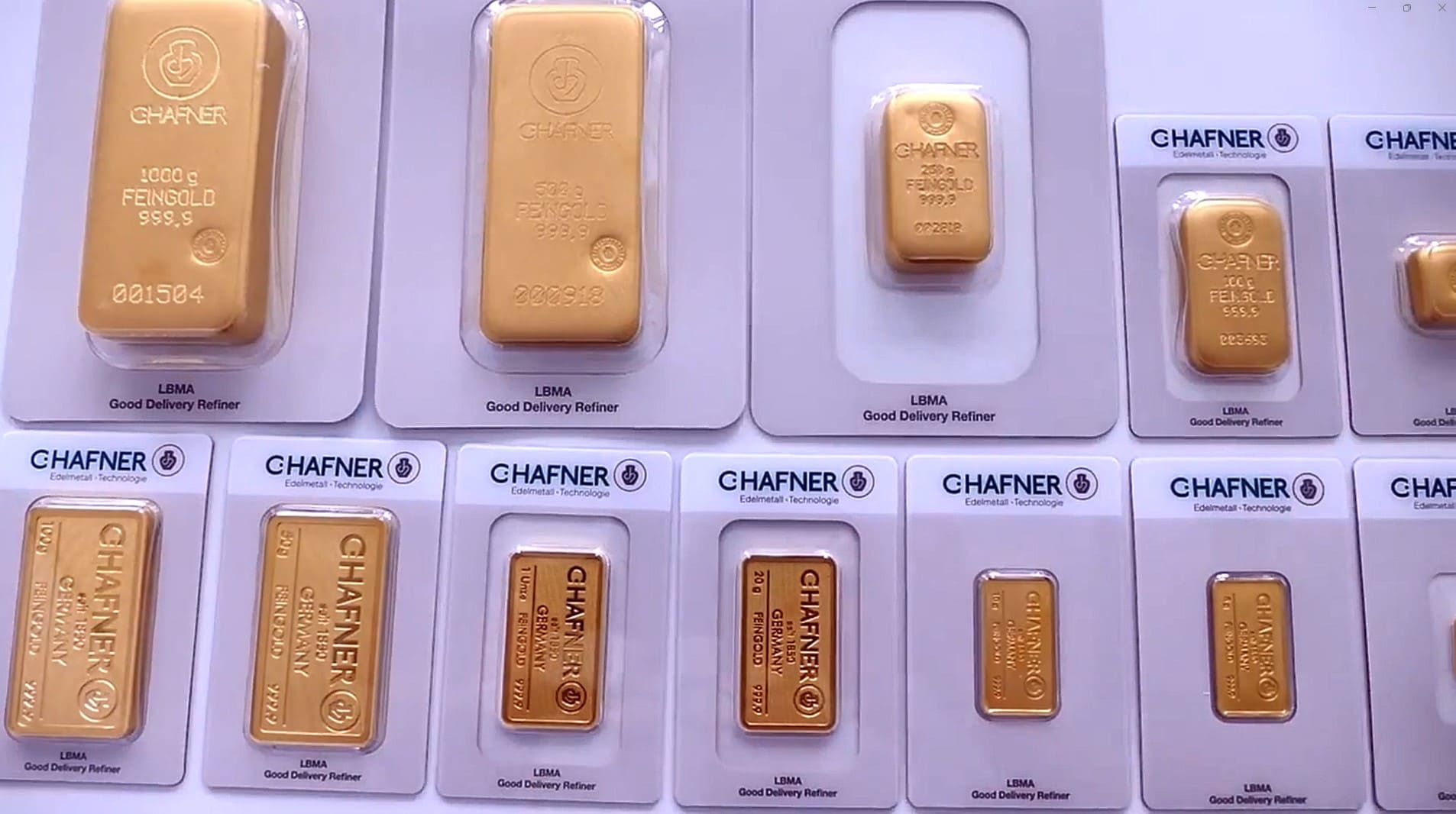 C.Hafner Goldbarrenin verschiedenen Gramm Zahlen mit 999,9 Fine Gold erwerben oder veräussern