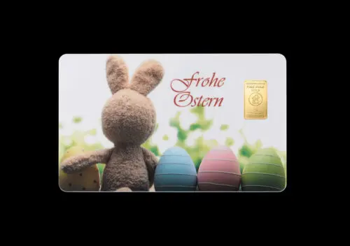 1 g Gold Geschenkidee Goldbarren auf Geschenkkarte > Frohe Ostern
