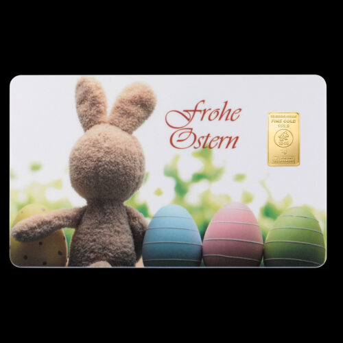 1 g Gold Geschenkidee Goldbarren auf Geschenkkarte > Frohe Ostern