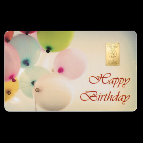 1 g Gold Geschenkidee Goldbarren auf Geschenkkarte > Happy Birthday