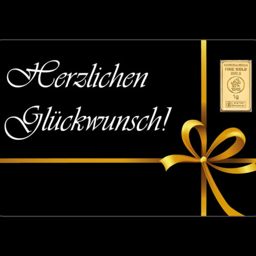 Gold Geschenkidee 1 g Goldbarren auf Geschenkkarte > Herzlichen Glückwunsch Anlässe