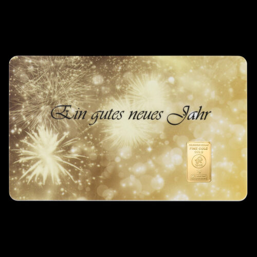 1 g Gold Geschenkidee Goldbarren auf Geschenkkarte > Ein gutes neues Jahr